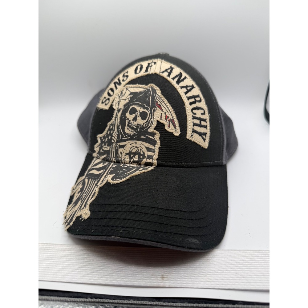 Sons of Anarchy Snapback Hat Black Grey Reaper Distressed Biker Cap RN109028